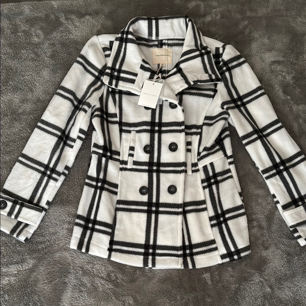 Thread & Supply Black and White Peacoat Double-Breasted Windowpane